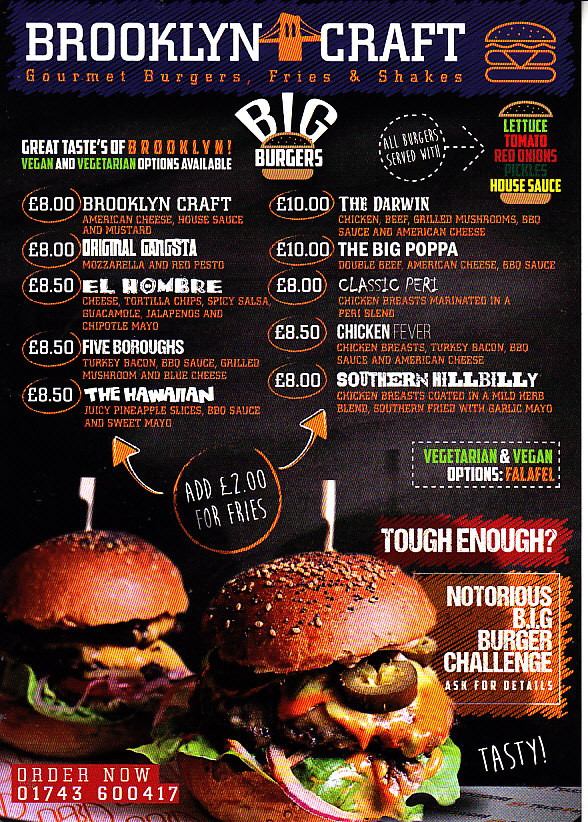 Brooklyn Craft menu in Shrewsbury