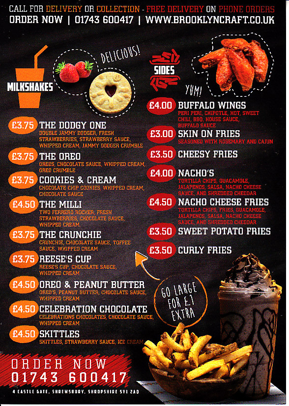 Brooklyn Craft menu in Shrewsbury