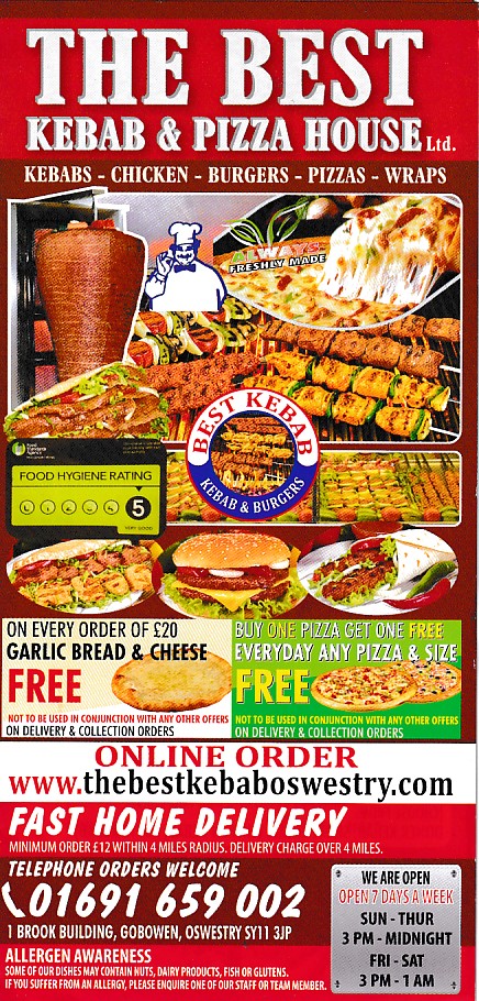 Menu of Best Kebab Pizza House, Oswestry