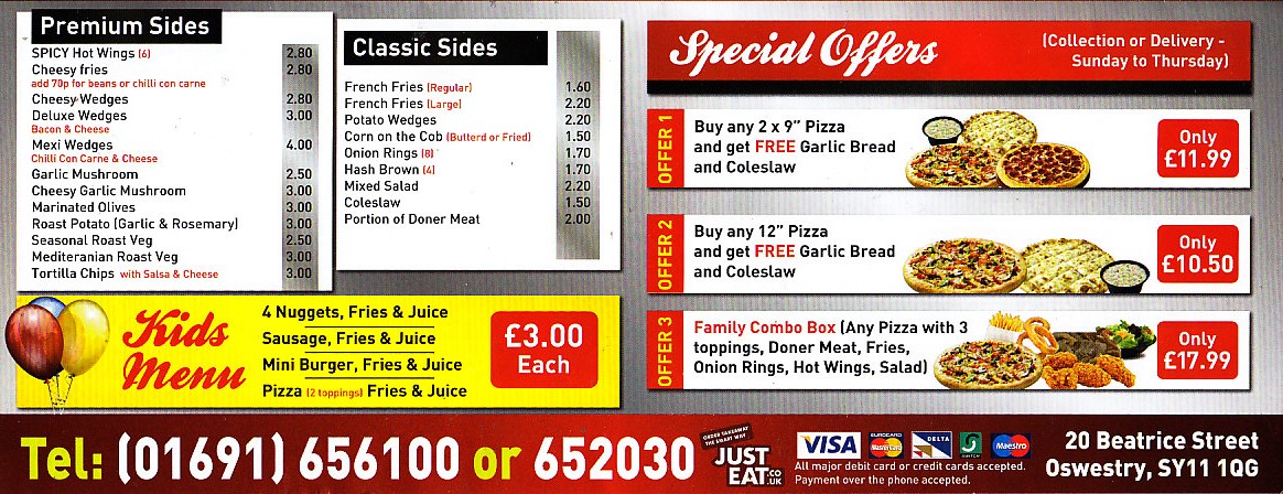 Chicos kebab pizza menu Oswestry
