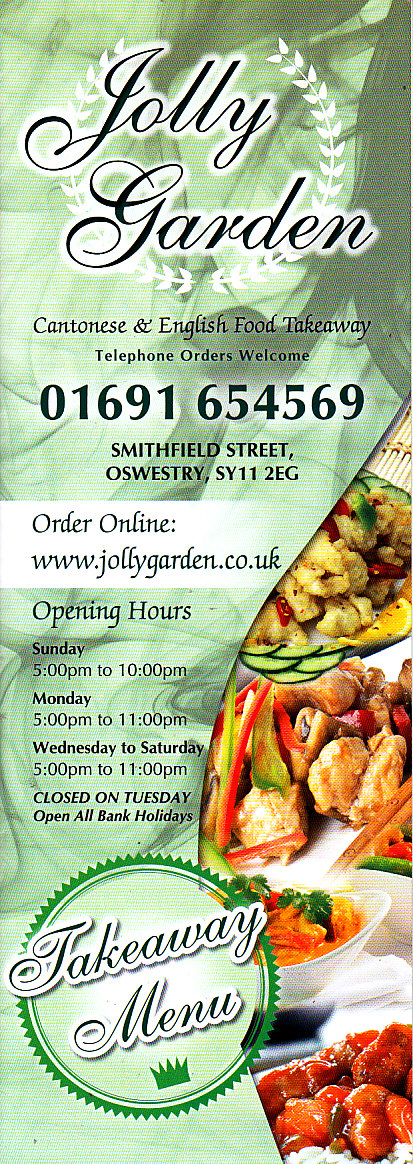 Jolly Garden Cantonese Menu in Oswestry