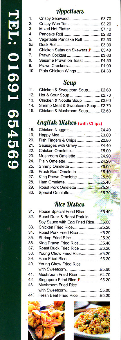 Jolly Garden Cantonese Menu in Oswestry