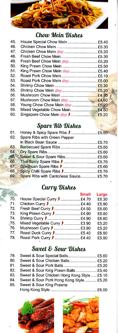 Jolly Garden Cantonese Menu in Oswestry