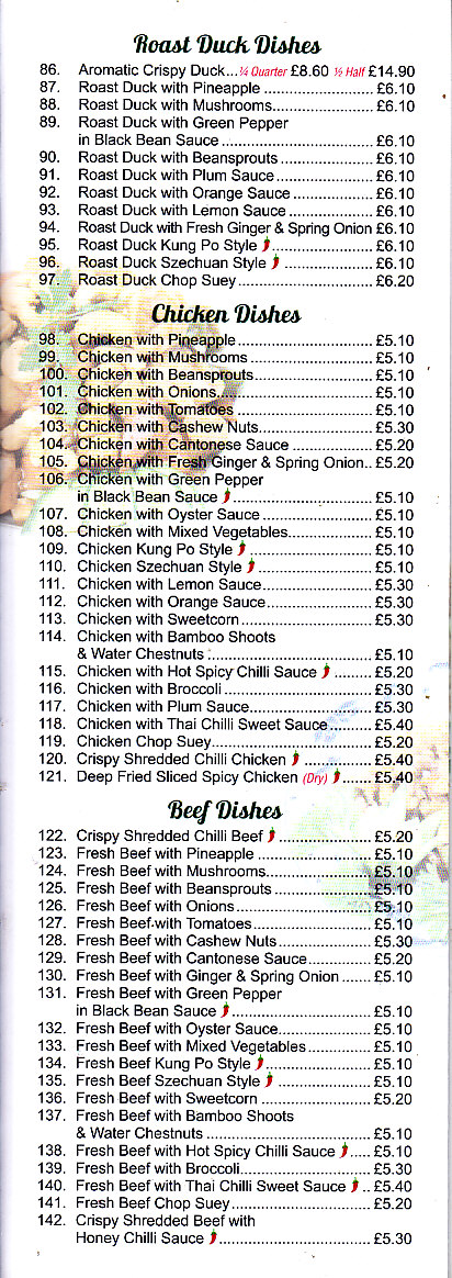 Jolly Garden Cantonese Menu in Oswestry