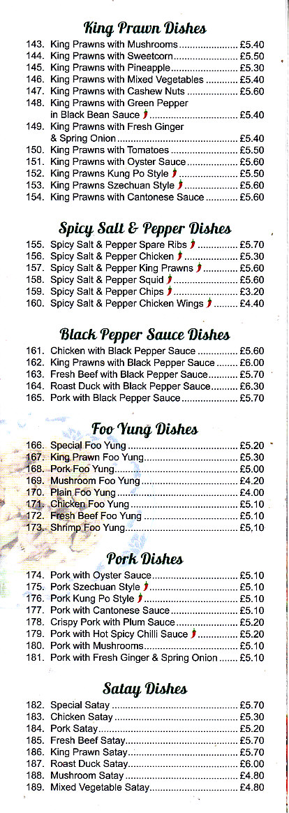 Jolly Garden Cantonese Menu in Oswestry