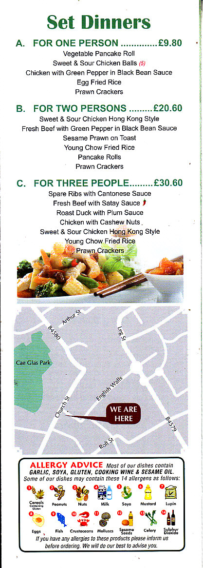 Jolly Garden Cantonese Menu in Oswestry