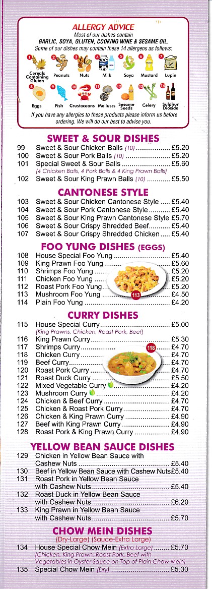 Lees Chinese, Menu in Oswestry