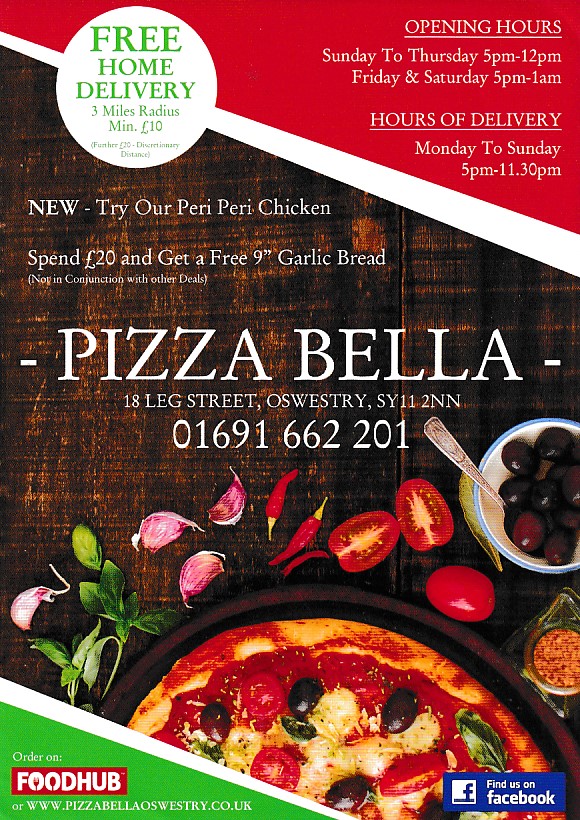 Pizza Bella Menu in Oswestry