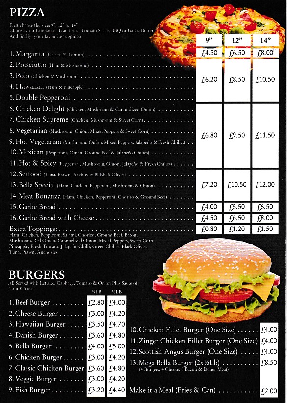 Pizza Bella Menu in Oswestry