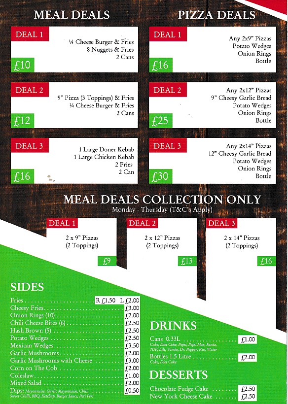 Pizza Bella Menu in Oswestry