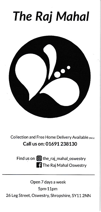 Menu of Raj Mahal Takeaway Oswestry