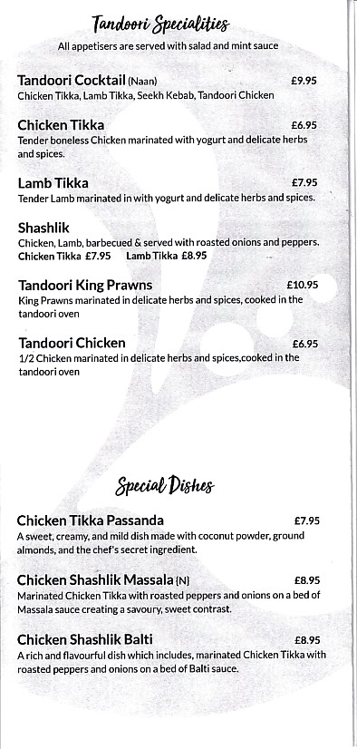 Menu of Raj Mahal Takeaway Oswestry