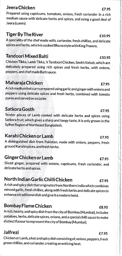 Menu of Raj Mahal Takeaway Oswestry