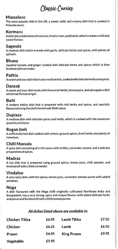 Menu of Raj Mahal Takeaway Oswestry