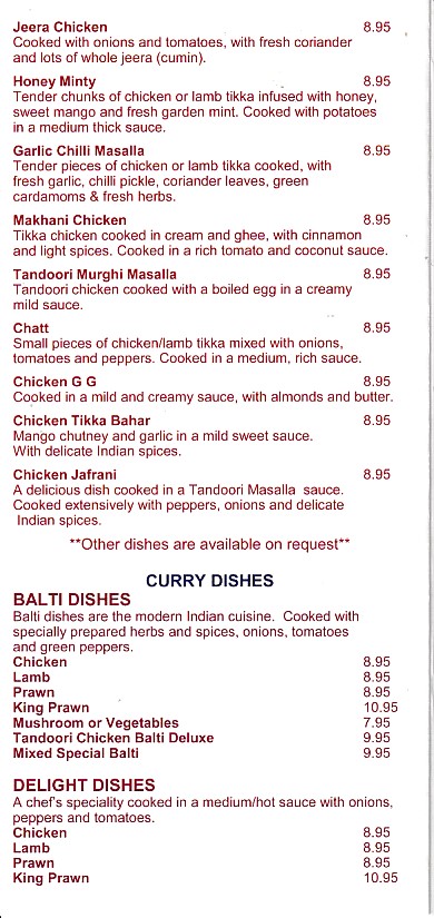 Simla Indian Menu in Oswestry