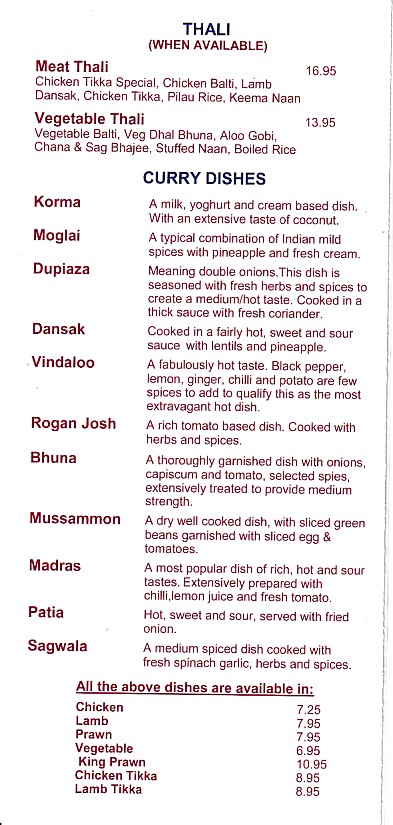 Simla Indian Menu in Oswestry