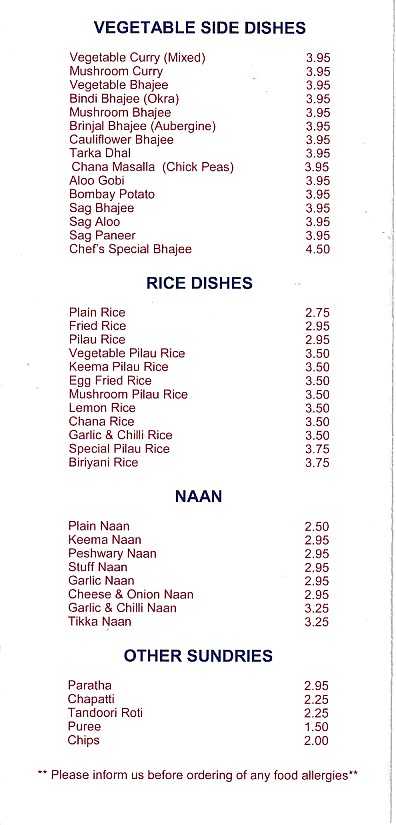 Simla Indian Menu in Oswestry
