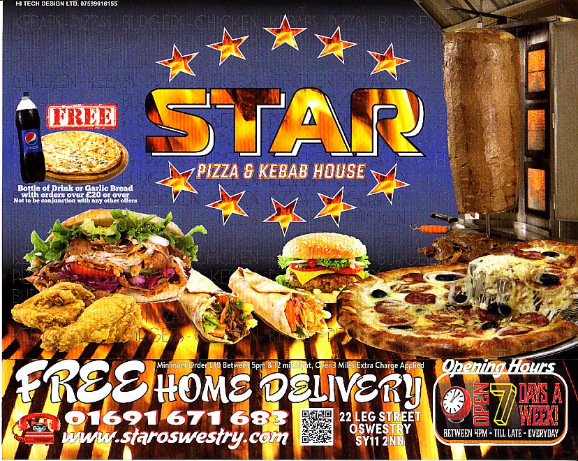 Star kebab pizza menu Oswestry