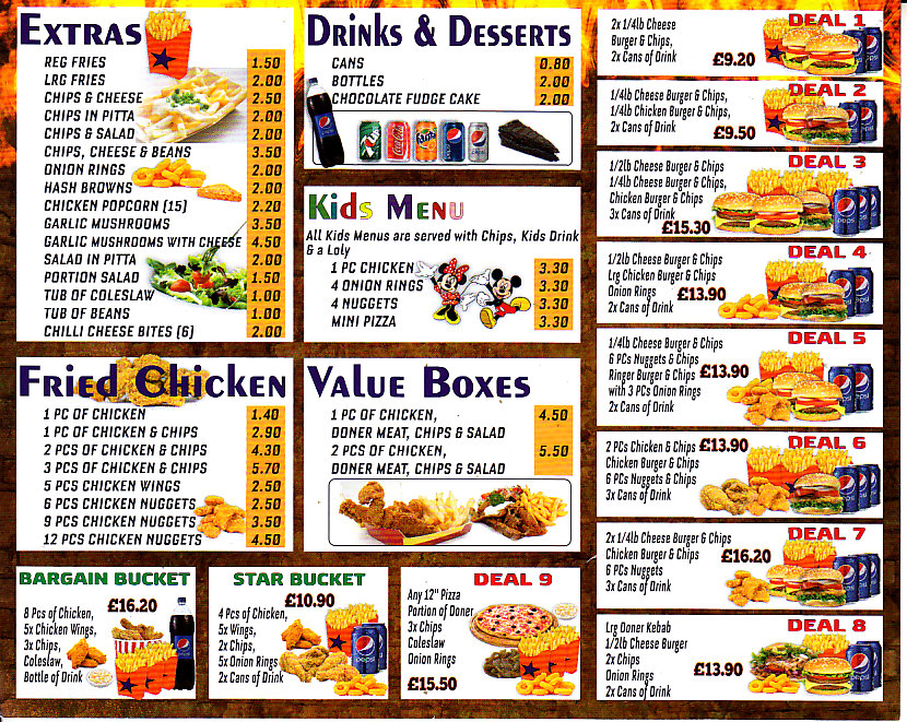 Star kebab pizza menu Oswestry