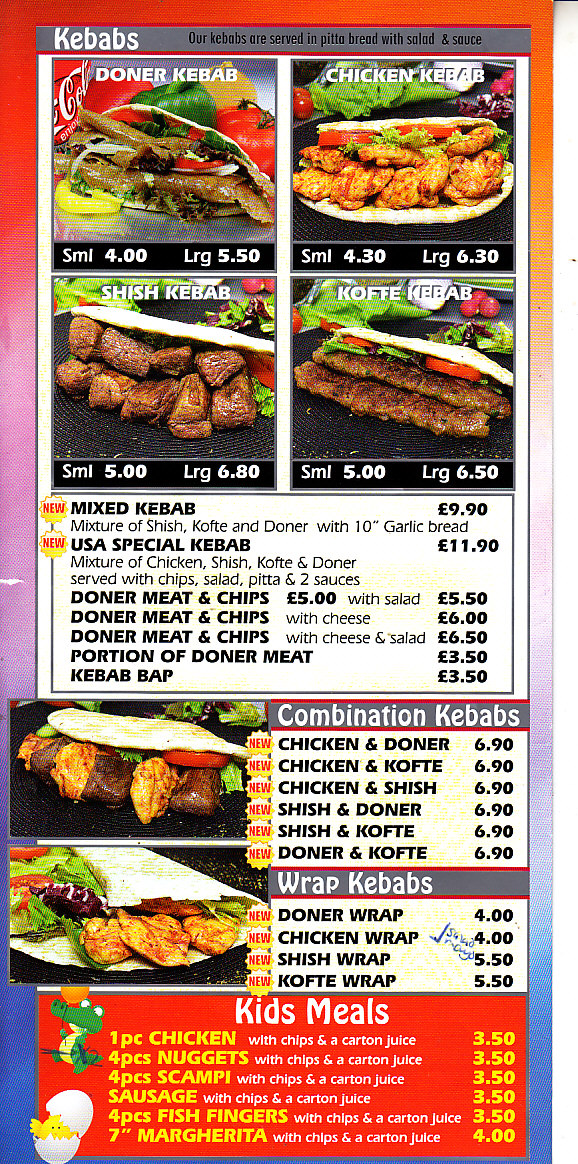 USA Fried Chicken Menu in Oswestry