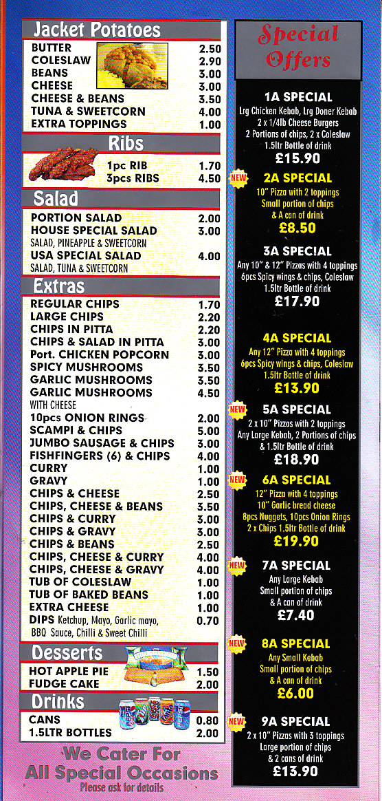 USA Fried Chicken Menu in Oswestry