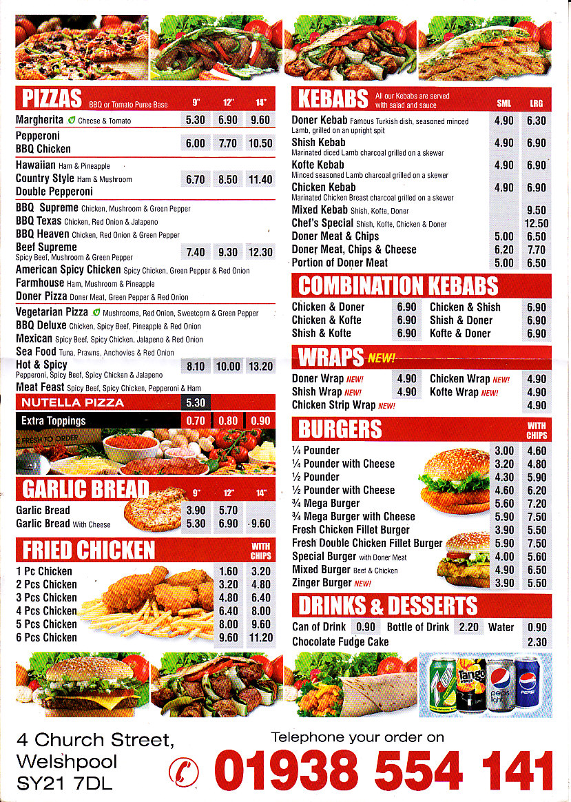 best kebab pizza menu Welshpool