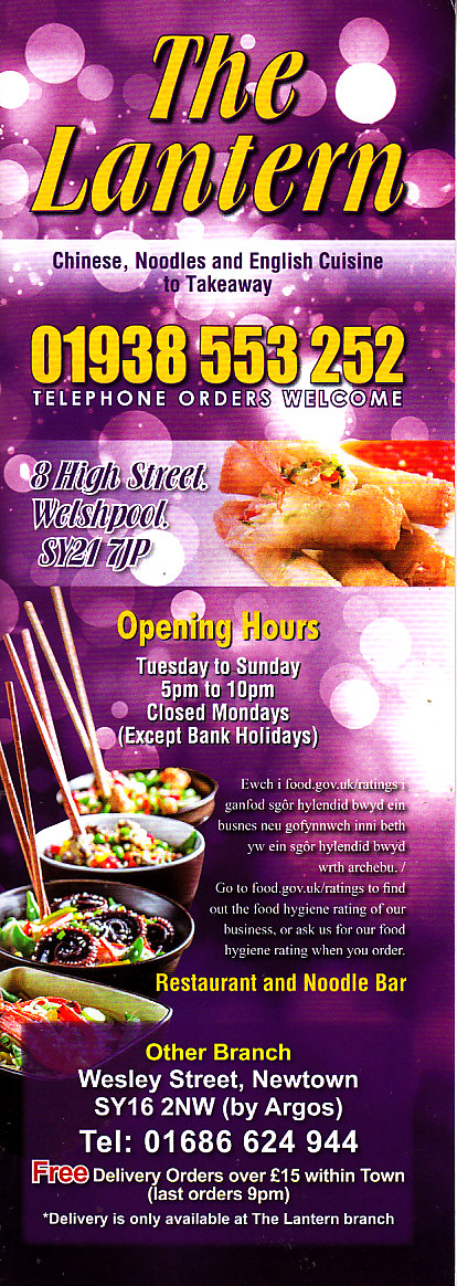 The Lantern menu in Welshpool