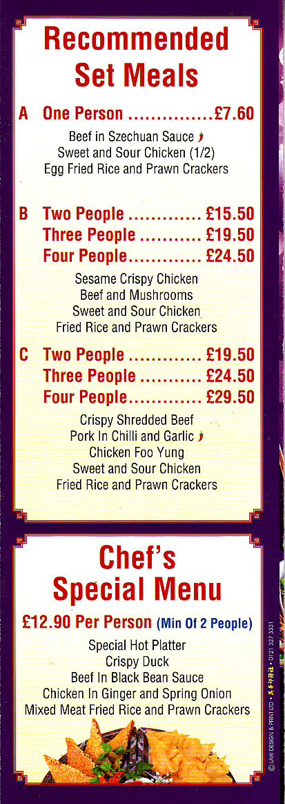 The Lantern menu in Welshpool